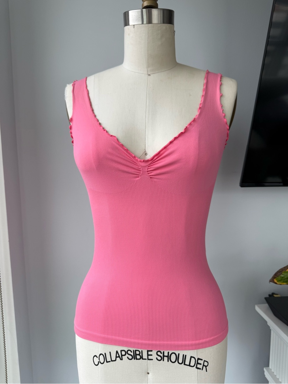 Ariella Pink Ribbed V-Neck Camisole